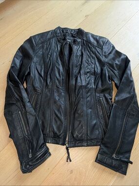 Black Women's Leather Moto Jacket